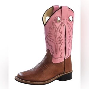 Old West Pink/Tan Leather Western Boot, Fits like SZ 7, stamped SZ 6